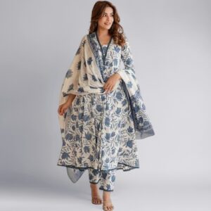 Women's Printed Kurta With Palazzo & Dupatta Set