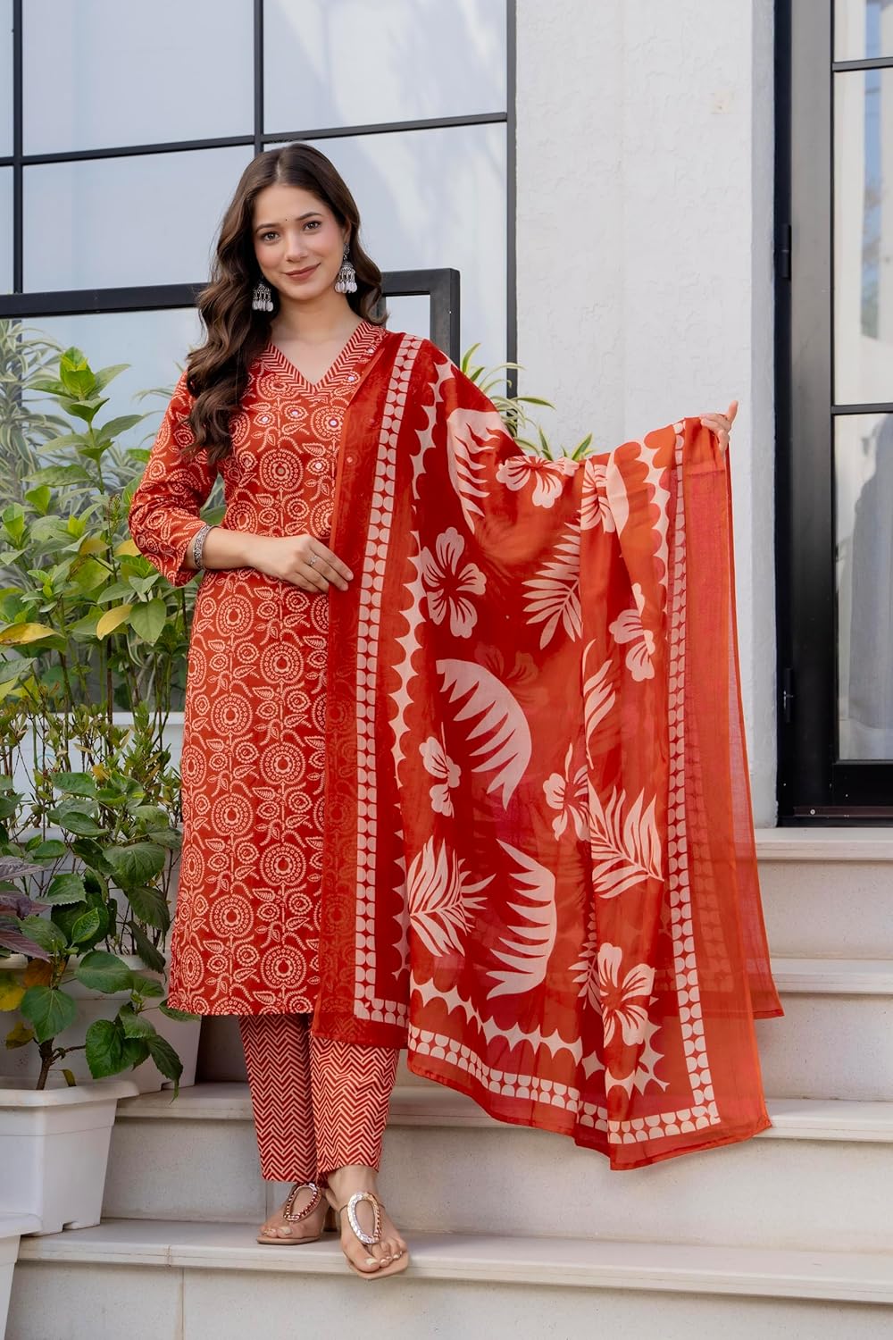 Women's Pure Cotton Kurta with Pants and Dupatta - Image 4