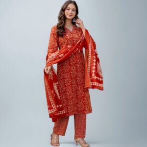 Women's Pure Cotton Kurta with Pants and Dupatta
