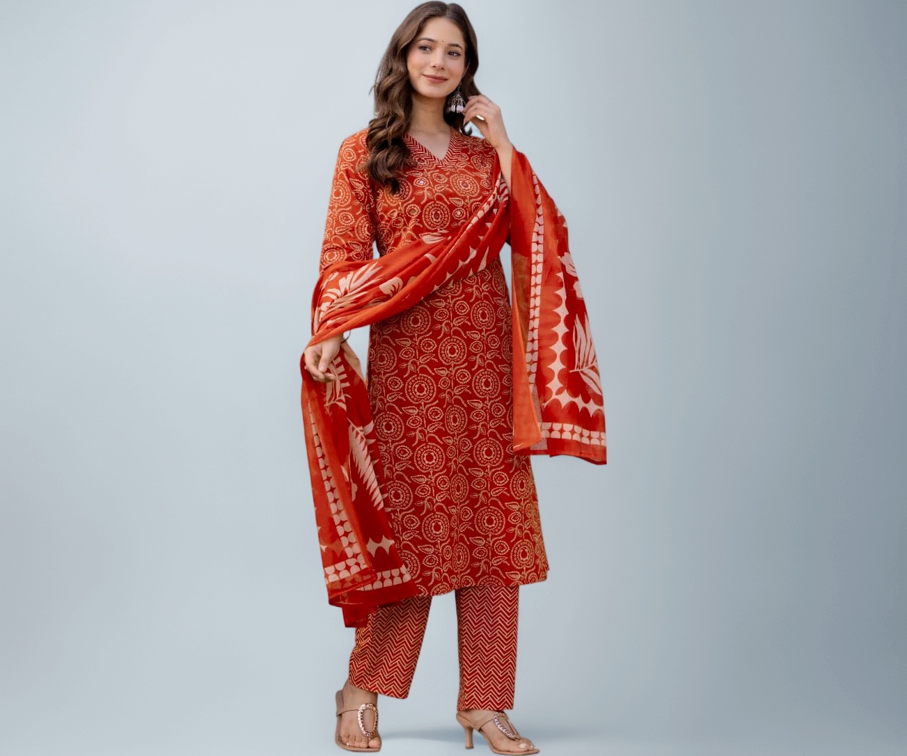 Women's Pure Cotton Kurta with Pants and Dupatta