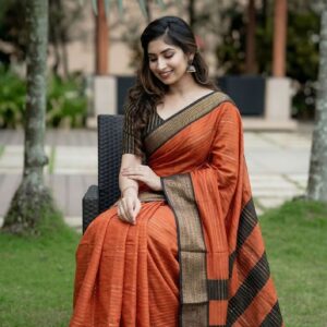 Printed Kanjivaram Pure Silk, Art Silk Saree (Orange, Brown)