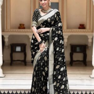 YASHIKA Woven Kanjivaram Silk Blend Saree (Black)