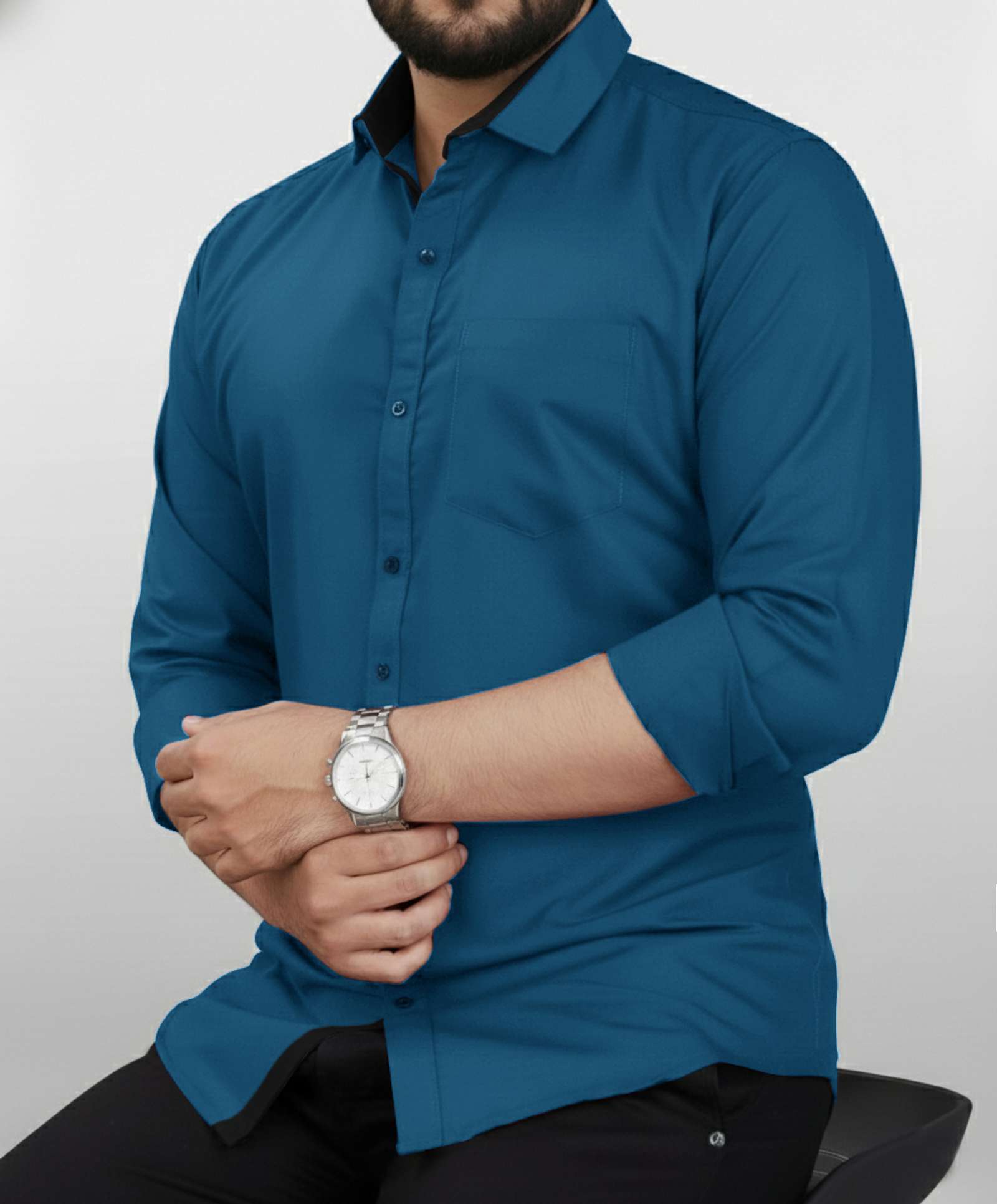 AVOLT Men Regular Fit Solid Spread Collar Formal Shirt - Image 5