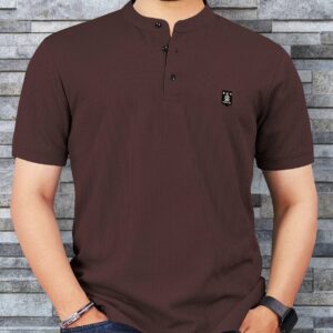 VeBNoR Men Solid Polo Neck Cotton Blend Brown T-Shirt