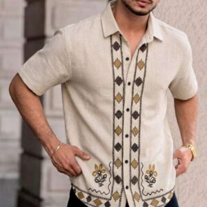 VG BROTHER Men Regular Fit Embroidered Spread Collar Casual Shirt